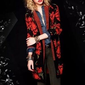 Free People Sweater Red and Black Cardigan